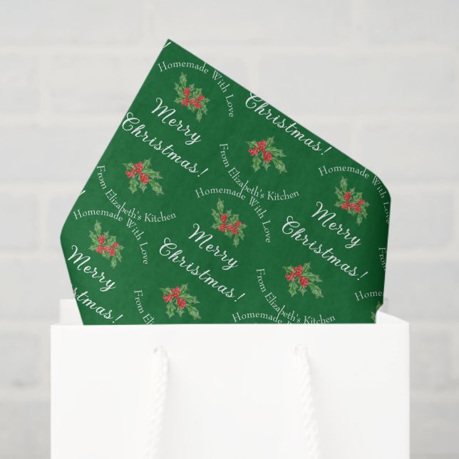 Editable Holiday Baking Gift Green Merry Christmas Tissue Paper (Gift Bag)