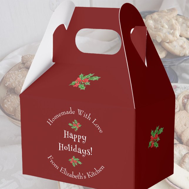 Editable Holiday Baking Gift Red Happy Holidays Favour Box (Creator Uploaded)
