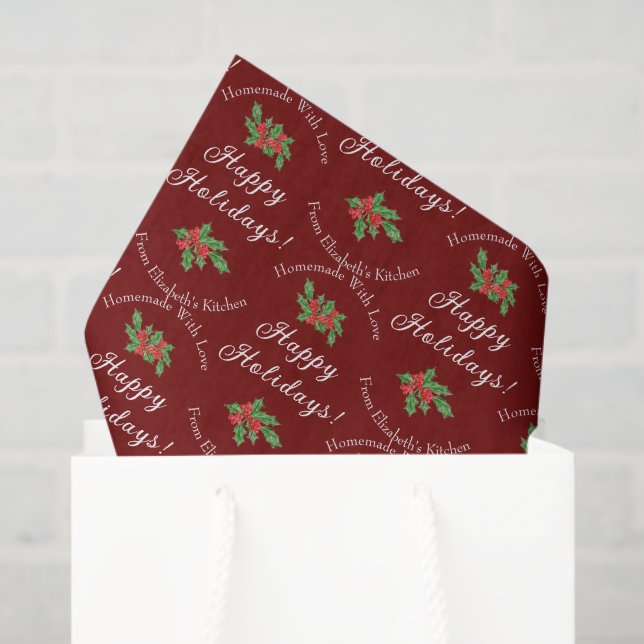 Editable Holiday Baking Gift Red Happy Holidays Tissue Paper (Gift Bag)