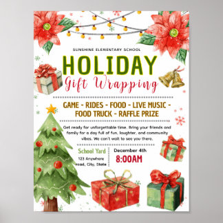 Editable holiday gift wrap fundraiser flyer poster