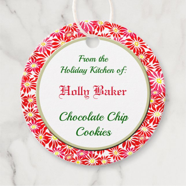 Editable Holiday Kitchen of Red Poinsettias Tag (Front)