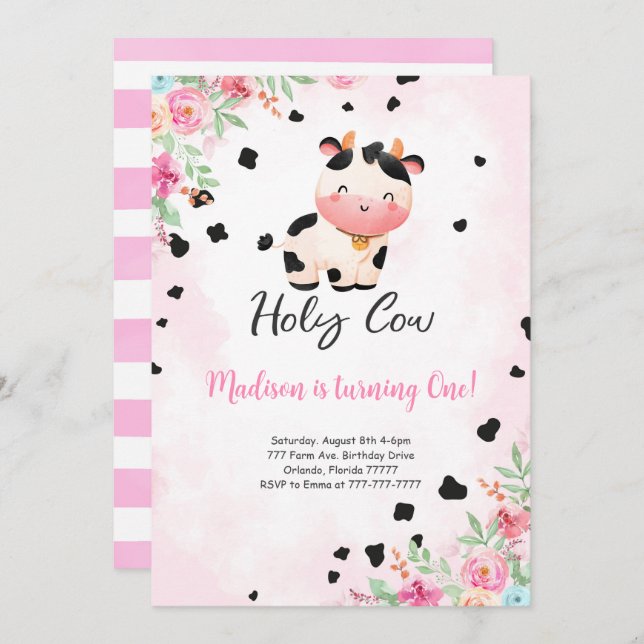 Editable Holy Cow Birthday Invitation (Front/Back)