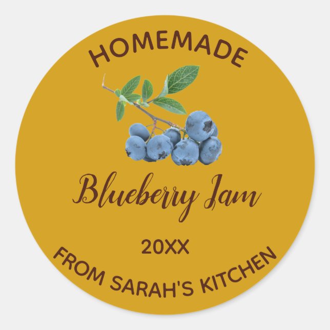Editable Homemade Blueberry Jam Classic Round Sticker (Front)