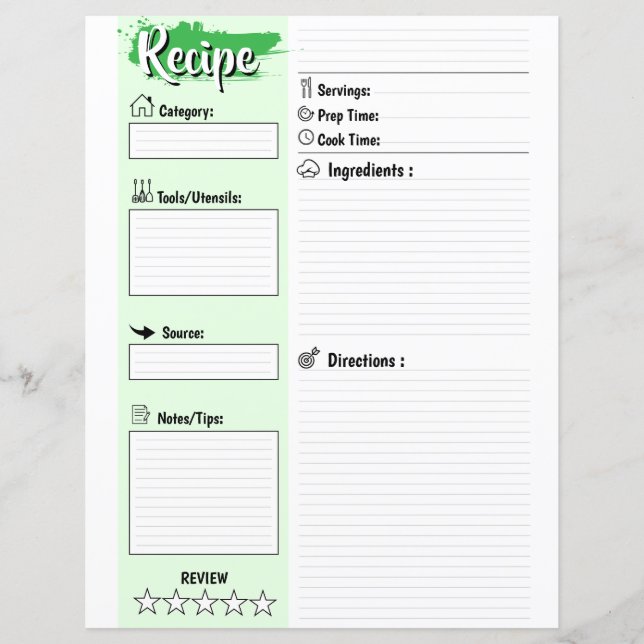 Editable Homemade Fillable Recipe Paper Sheet (Front)