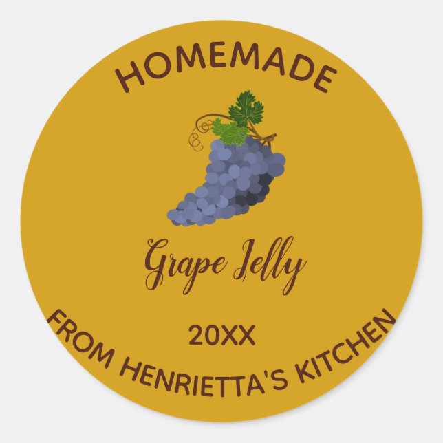 Editable Homemade Grape Jelly Classic Round Sticker (Front)