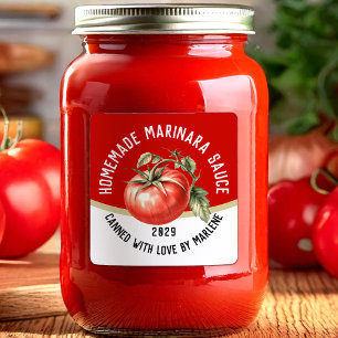Editable homemade marinara sauce with red tomato square sticker