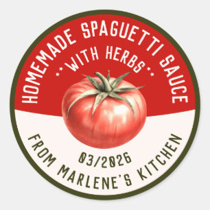 Editable homemade spaguetti sauce with two colours classic round sticker