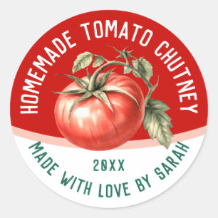 Editable Homemade Tomato Chutney with red tomato Classic Round Sticker