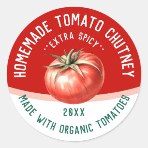 Editable Homemade Tomato Chutney with red tomato Classic Round Sticker