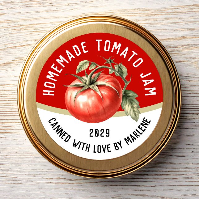 Editable homemade tomato jam with red tomato square sticker (Creator Uploaded)