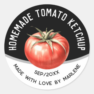 Editable Homemade Tomato Ketchup with red tomato Classic Round Sticker