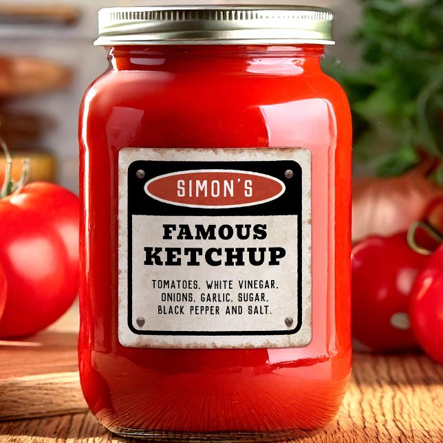 Editable homemade tomato ketchup with rusty sign square sticker (Creator Uploaded)
