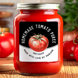 Editable homemade tomato puree with red tomato square sticker