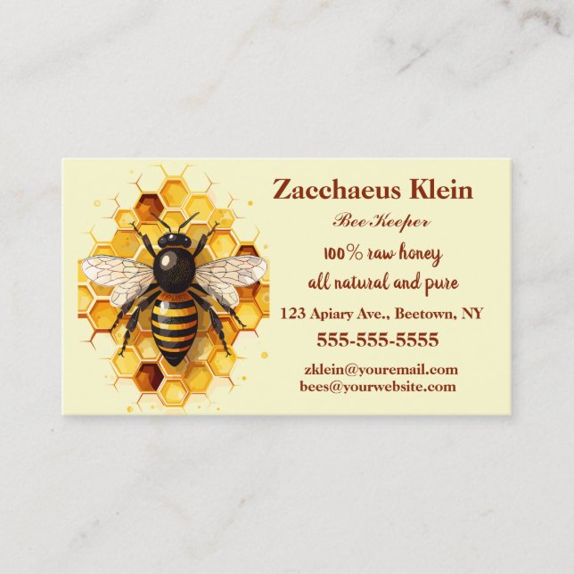 Editable Honey Bee Keeper Business Card (Front)