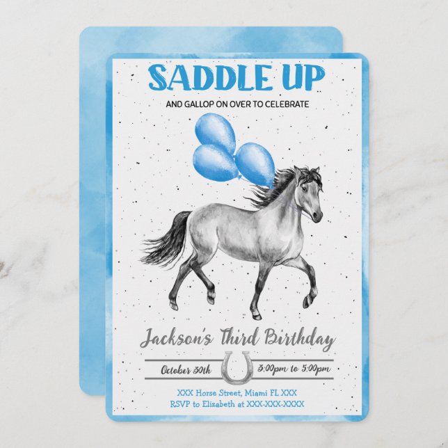 Editable Horse Birthday Invitation (Front/Back)
