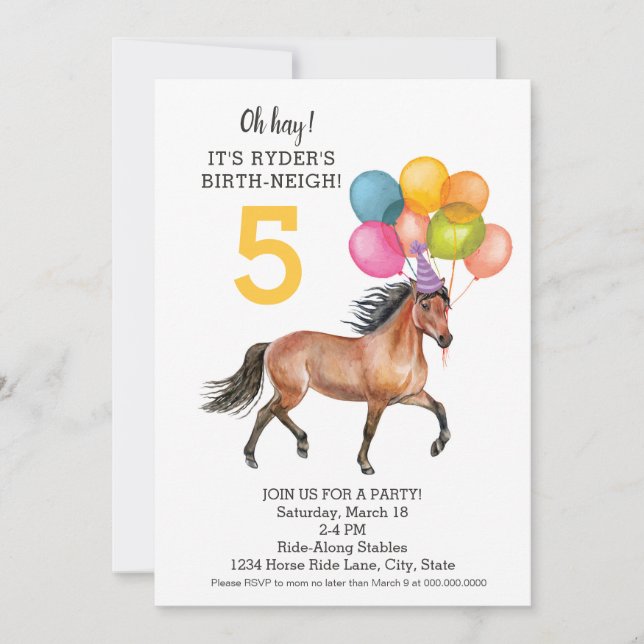 Editable Horse birthday invitation // Rainbow (Front)