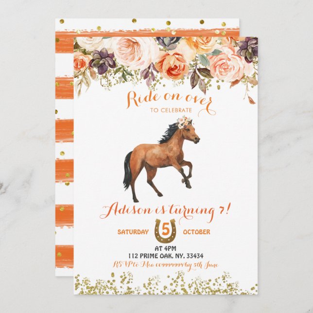 Editable Horse Cowgirl Birthday Invitation (Front/Back)