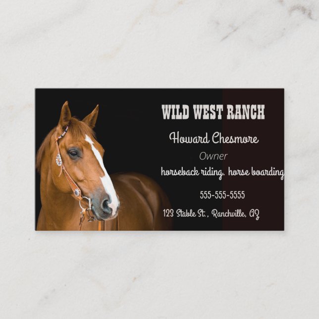 Editable Horse Stable Ranch Business Card (Front)