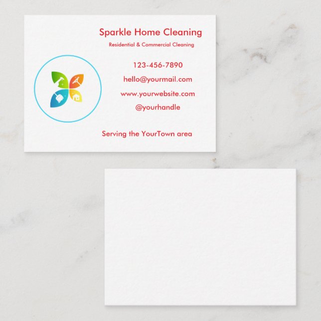 Editable House Cleaning Business Card  (Front/Back)