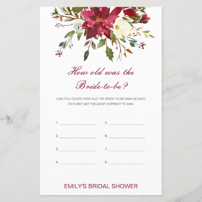 Editable How old was Bride Bridal Shower Game (Front)