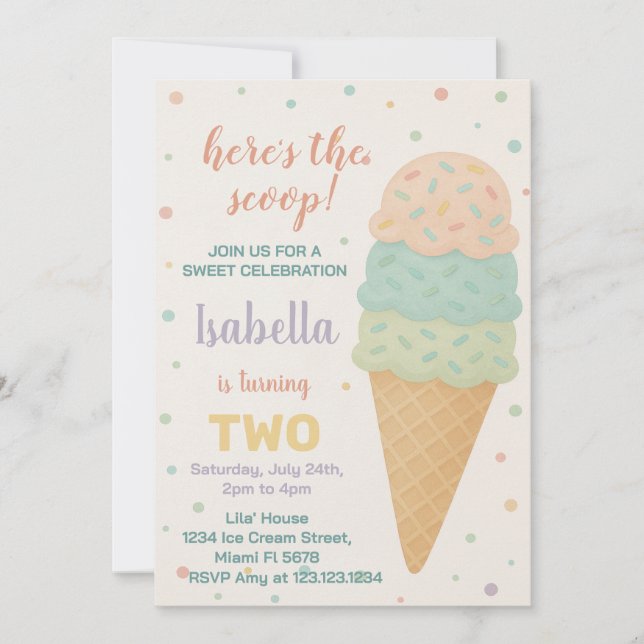Editable Ice Cream Birthday Invitation (Front)