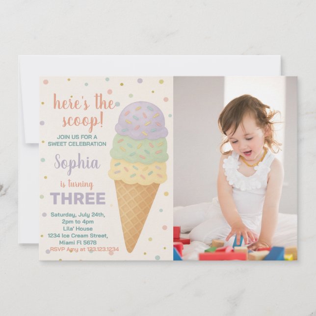 Editable Ice Cream Birthday Invitation (Front)