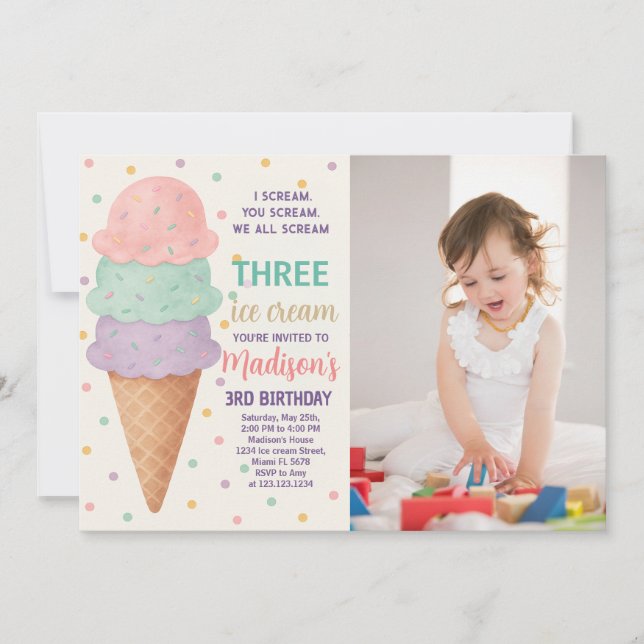 Editable Ice Cream Birthday Invitation for Kids (Front)