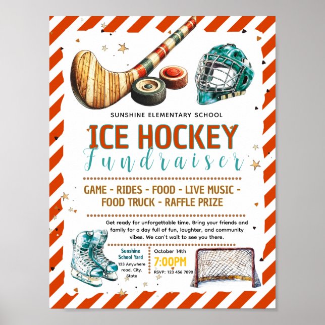 Editable ice hockey Fundraiser Flyer Poster (Front)