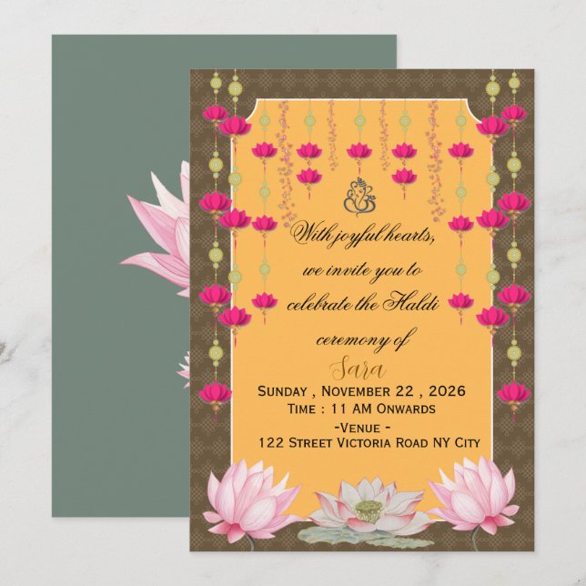 Editable Indian Wedding Haldi Invitation Card (Front/Back)