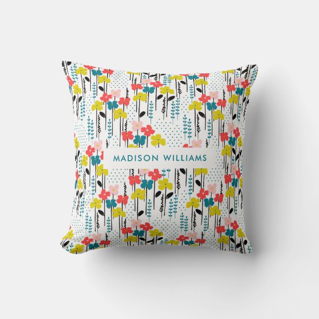 Editable inscription Colour Flowers Throw Pillow (Front)