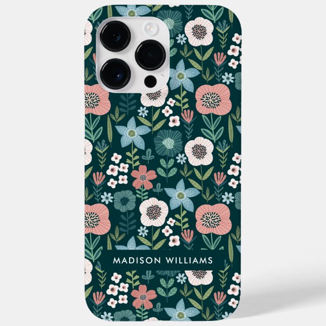 Editable inscription Flowers Minimalist  Case-Mate iPhone Case (Back)
