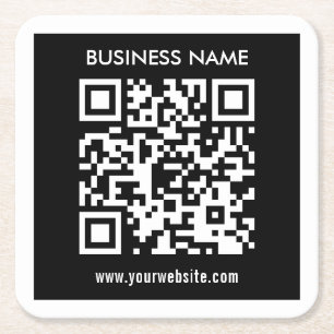 Editable (instantly generated) QR code   Black Square Paper Coaster