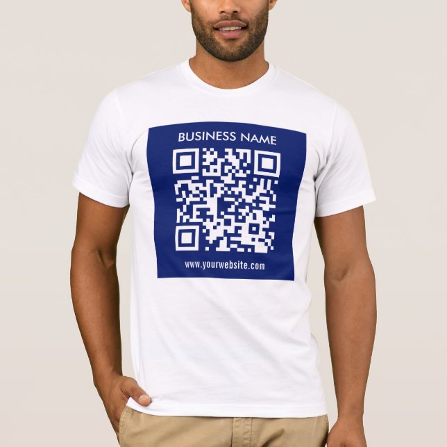 Editable (instantly generated) QR code | Navy Blue T-Shirt (Front)