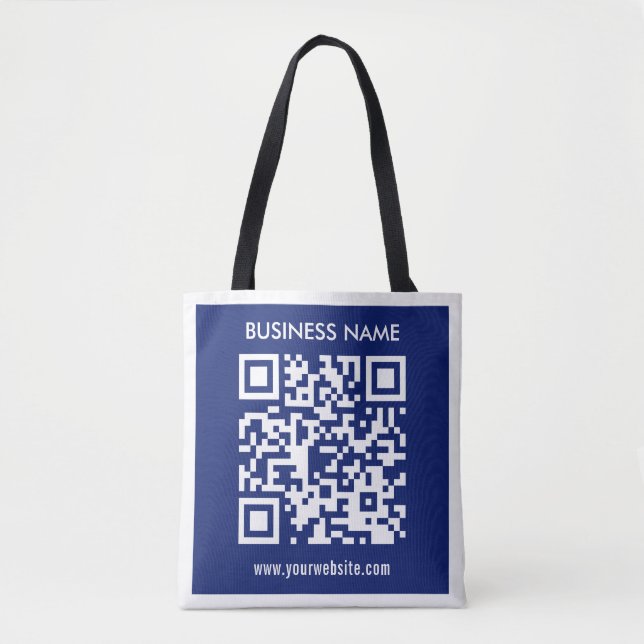 Editable (instantly generated) QR code | Navy Blue Tote Bag (Front)