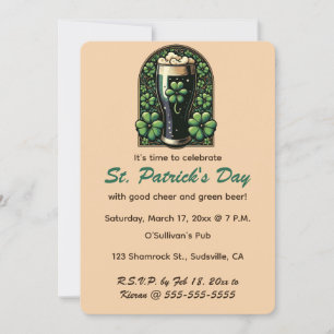 Editable Irish Green Beer Shamrock St Patricks Day Invitation