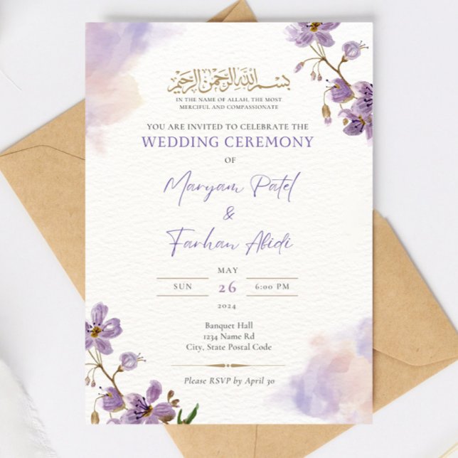 Editable Islamic Nikkah Invitation Template Lavend (Creator Uploaded)
