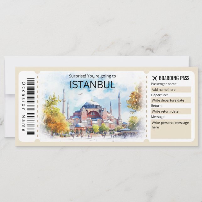 Editable Istanbul Plane ticket, Turkey Trip Invitation (Front)