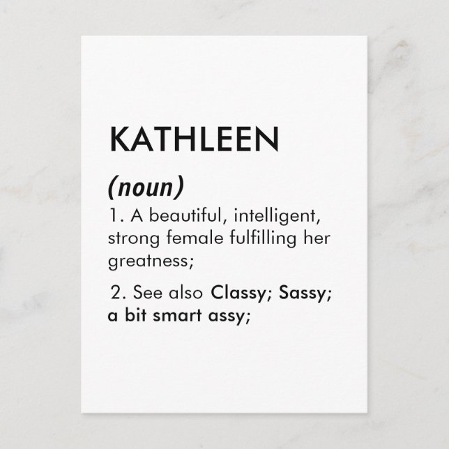 Editable Kathleen name definition, custom name Postcard (Front)