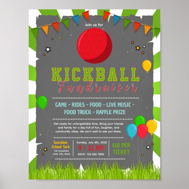 Editable kickball fundraiser flyer poster (Front)