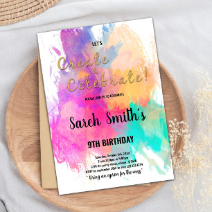 Editable Kids Art Party Invite with Colour Splash