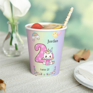 Editable Kids Birthday Party Paper Cup Cute Unicor