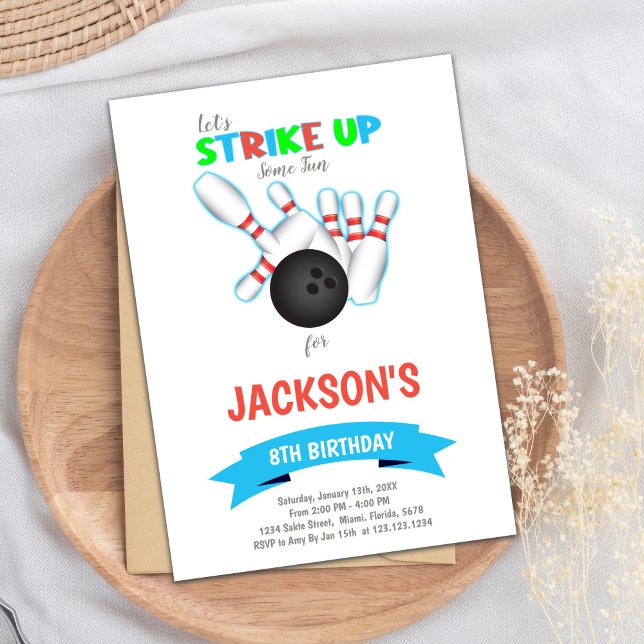 Editable Kids Party Invite for Boys or Girls (Bowling Invitations)