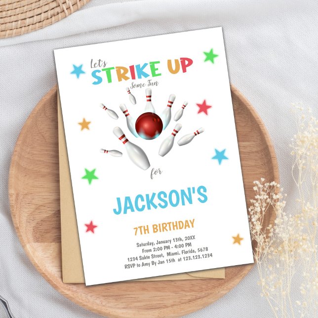 Editable Kids Strike Party Invite (Red Ball Bowling Birthday Invitations)