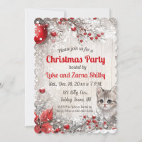 Editable Kitten and Berries Christmas Party