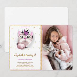 Editable Kitten Birthday Photo Invitation