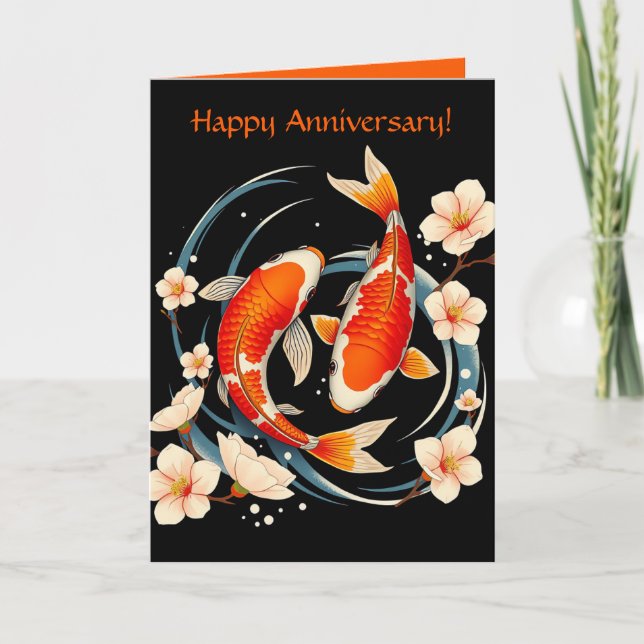 Editable Koi Fish Happy Anniversary  Card (Front)