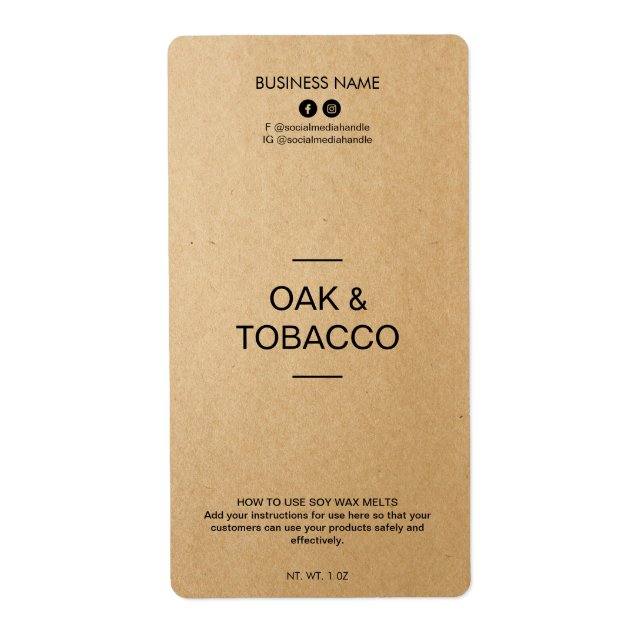 Editable Kraft Paper Soy Wax Melt Labels (Front)