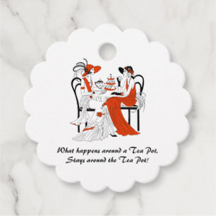 Editable Ladies Having Tea Teabag Pouch Favour Tags