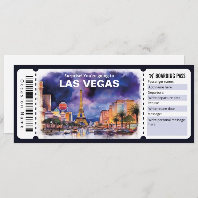 Editable Las Vegas Plane ticket, Las Vegas Trip Invitation (Front/Back)