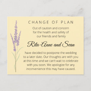 Editable Lavender Wedding Change of Plan Postcard